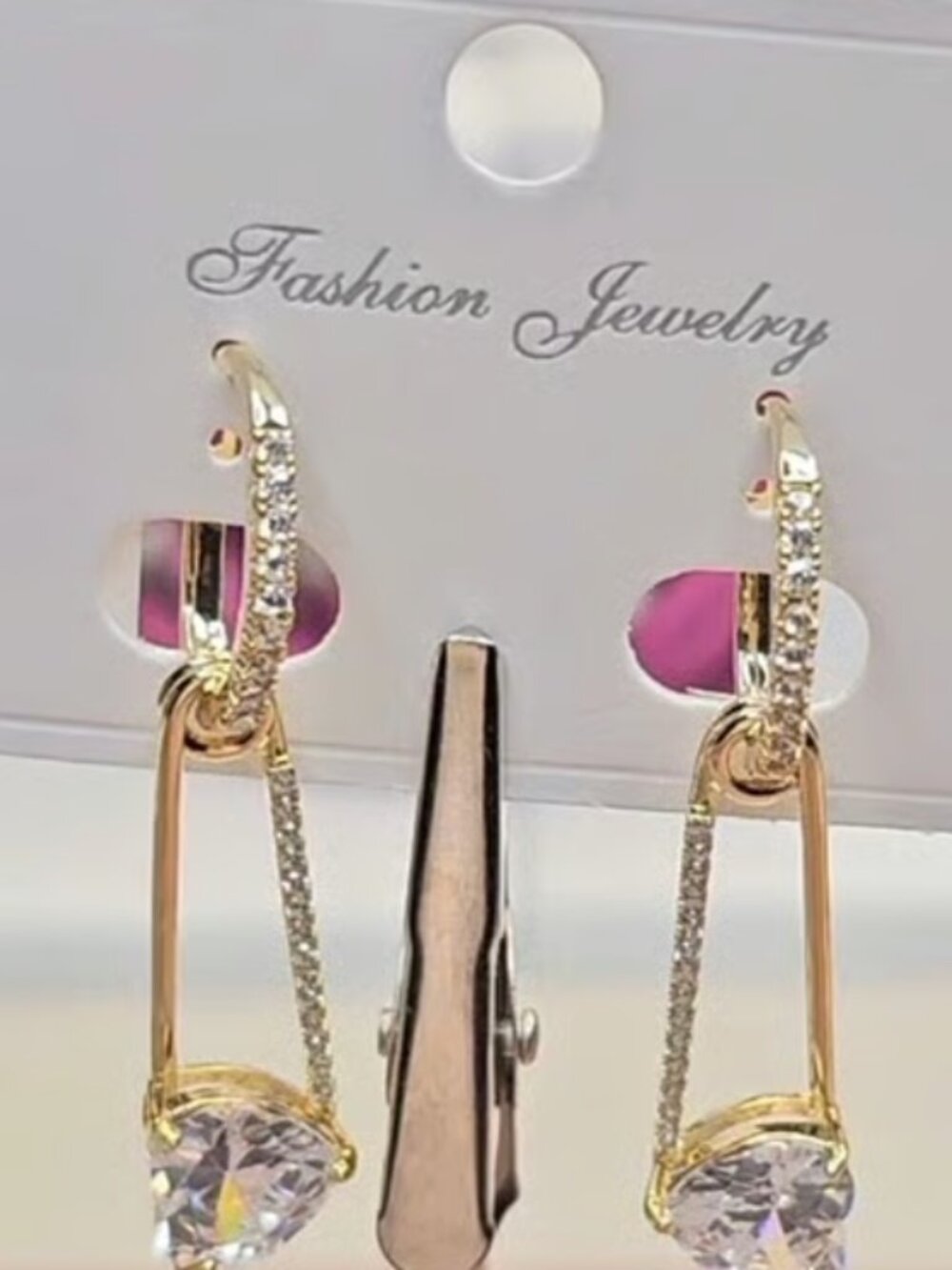 Gold and CZ Paperclip Heart Earrings